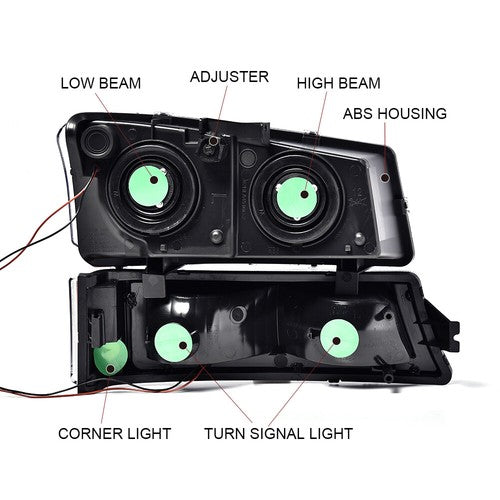Solid Spare Fit For 03-06 Chevy Silverado Avalanche Black LED DRL Headlights+Fog Lights