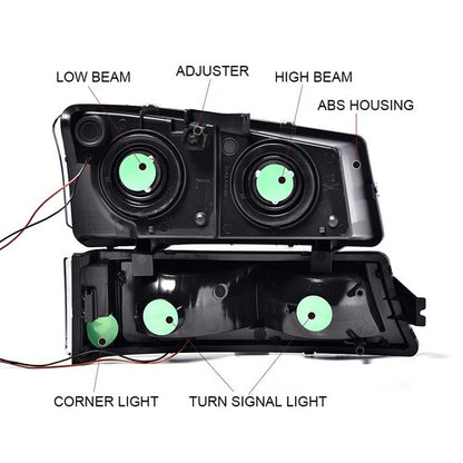 Solid Spare Fit For 03-06 Chevy Silverado Avalanche Black LED DRL Headlights+Fog Lights