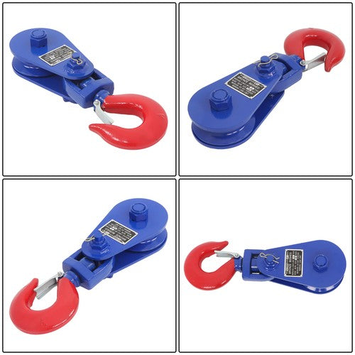 Solid Spare 4 Ton Snatch Block with Hook - 8800lbs Capacity, 4.5" Sheave, 1/2" Wire Rope