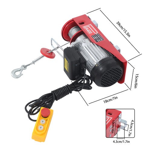 Solid Spare Mini Electric Hoist PA400 880lbs 14ft/4.2m Wired Remote Control Ring Axle Belt
