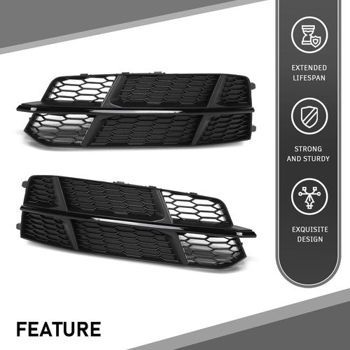 Solid Spare Front Fog Light Cover Honeycomb Grille Black Fit For Audi S6 A6 S-Line 2016-2018