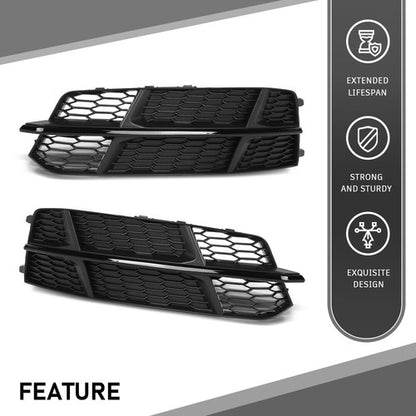 Solid Spare Front Fog Light Cover Honeycomb Grille Black Fit For Audi S6 A6 S-Line 2016-2018
