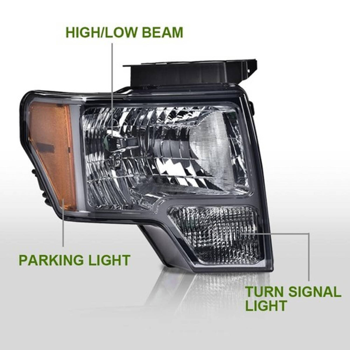 Solid Spare Fit For 2009-2014 Ford F150 Left+Right Smoke Lens Amber Corner Headlights