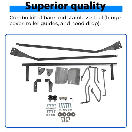 Solid Spare For 1953-1956 Ford F100 F-100 Hood flip Tilt Combo Kit Stainless Steel Rubber