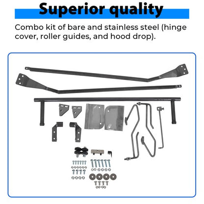 Solid Spare For 1953-1956 Ford F100 F-100 Hood flip Tilt Combo Kit Stainless Steel Rubber
