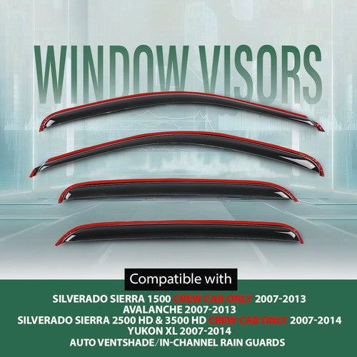 Solid Spare Fit For 07-13 Chevy Silverado GMC Sierra Crew Cab Window Visors Rain Guards
