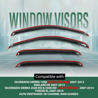 Solid Spare Fit For 07-13 Chevy Silverado GMC Sierra Crew Cab Window Visors Rain Guards