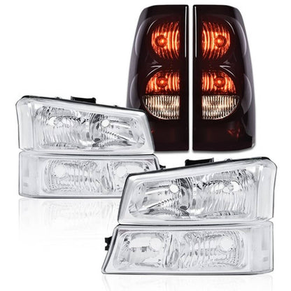 Solid Spare Fit For 03-06 Chevy Silverado 1500 2500 Chrome/Clear Headlight + Tail Light