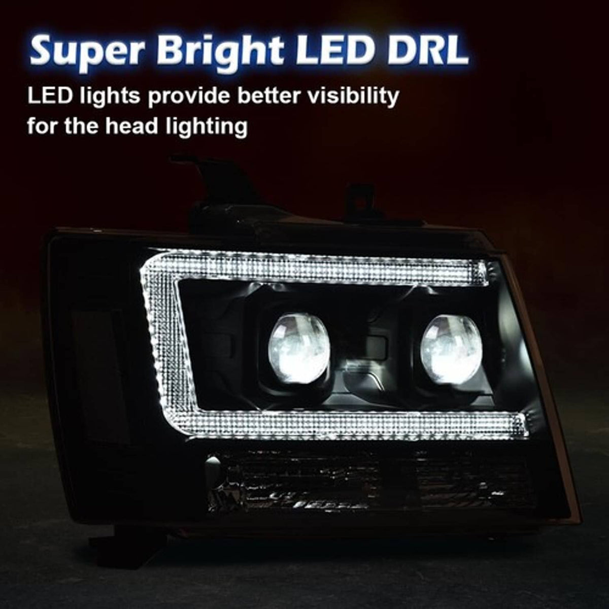 Solid Spare Dual LED Projector Headlights Black Fit For 07-14 Chevy Avalanche Tahoe Suburban