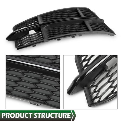 Solid Spare Fit For 2015-2018 Audi A6 C7 S-Line Front Bumper Honeycomb Fog Light Cover Pair