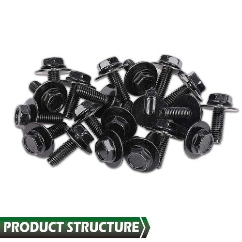 Solid Spare Universal Car Body Bolts- M6-1.0 x 16mm Long- 17mm Washer- 10mm Hex- 20pcs