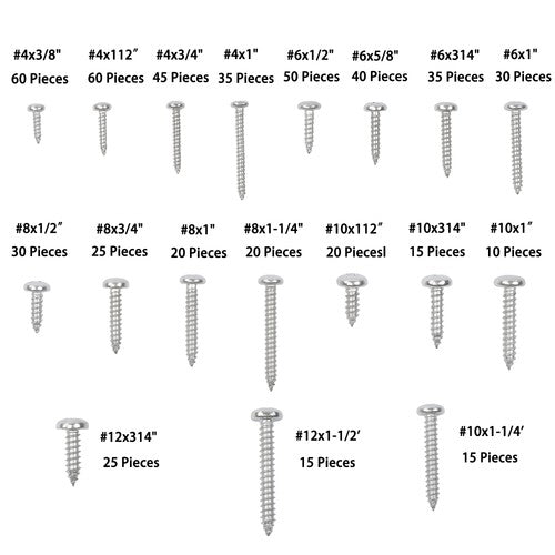 Solid Spare 550Pcs 304 stainless steel wood screws kits #4 #6 #8 #10 #12 countersunk Silver