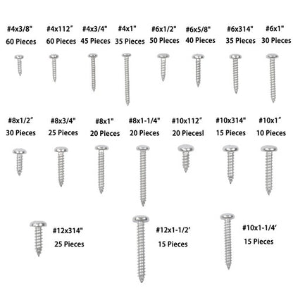 Solid Spare 550Pcs 304 stainless steel wood screws kits #4 #6 #8 #10 #12 countersunk Silver