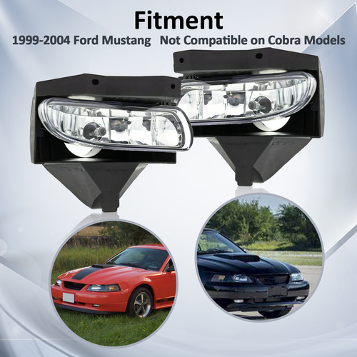 Pair Front Bumper Driving Fog Light Lamp W/Bulbs For 1999-2004 Ford Mustang GT