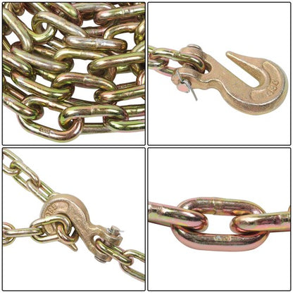 Solid Spare 4900lbs Transportation Bundle Chain Steel Gold G80 5/16in×12ft W/Clevis Hooks