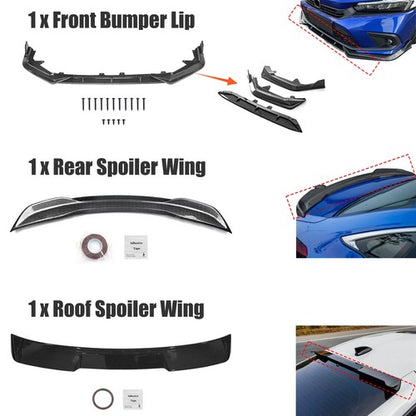 For 2022-2024 Honda Civic CF Painted Rear Trunk & Roof Spoiler Wing & Front Lip