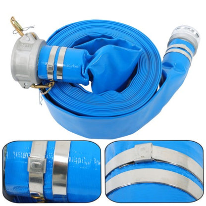 Solid Spare 3" x 50FT PVC Irrigation Discharge Hose W/Aluminum Connectors for Pools Blue