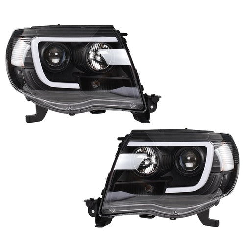 Solid Spare For Toyota Tacoma 2005-2011 Black LED Tube Projector Headlights Headlamp Pair
