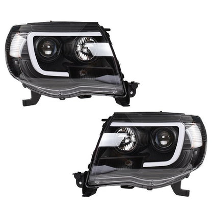 Solid Spare For Toyota Tacoma 2005-2011 Black LED Tube Projector Headlights Headlamp Pair