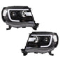 Solid Spare For Toyota Tacoma 2005-2011 Black LED Tube Projector Headlights Headlamp Pair