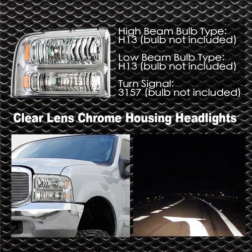 Solid Spare For 2005-2007 Ford F250 F350 F450 F550 Super duty Headlights 05 06 07 Headlamps