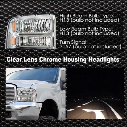 Solid Spare For 2005-2007 Ford F250 F350 F450 F550 Super duty Headlights 05 06 07 Headlamps
