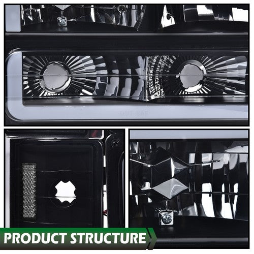 Solid Spare Fit For 88-93 Chevy C/K GMC Sierra Tahoe LED DRL Headlights Black/Smoked Lamps