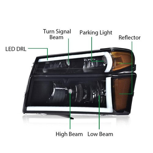 Solid Spare Fit For 04-12 Chevy Colorado GMC Canyon LED DRL Headlights Bumper Lamps Black