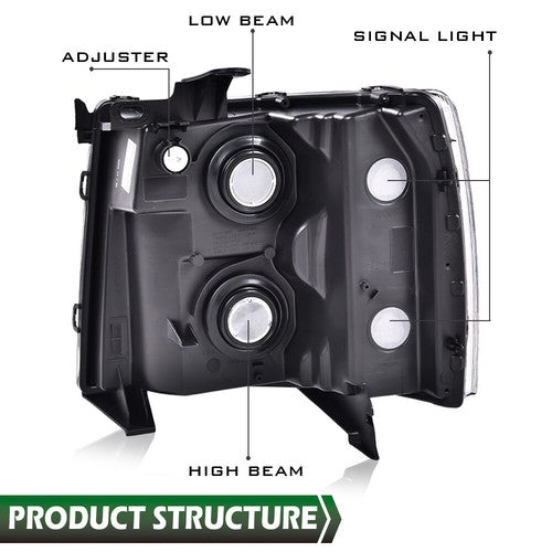Solid Spare Headlight Fit For 07-14 Chevy Silverado 1500 2500HD 3500HD Right Passenger Side