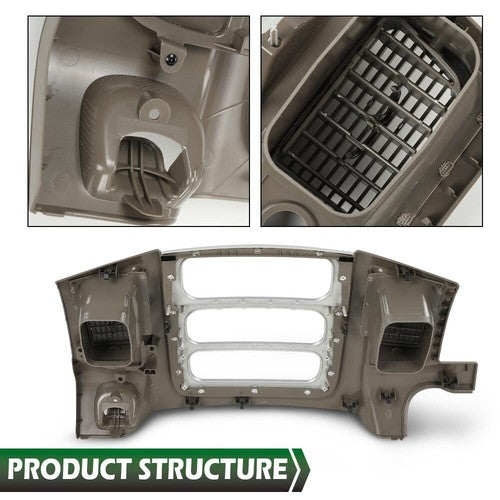 Solid Spare Fit For 2002-2005 Dodge Ram Beige Dash Bezel Silver Radio Surround Vents Trim
