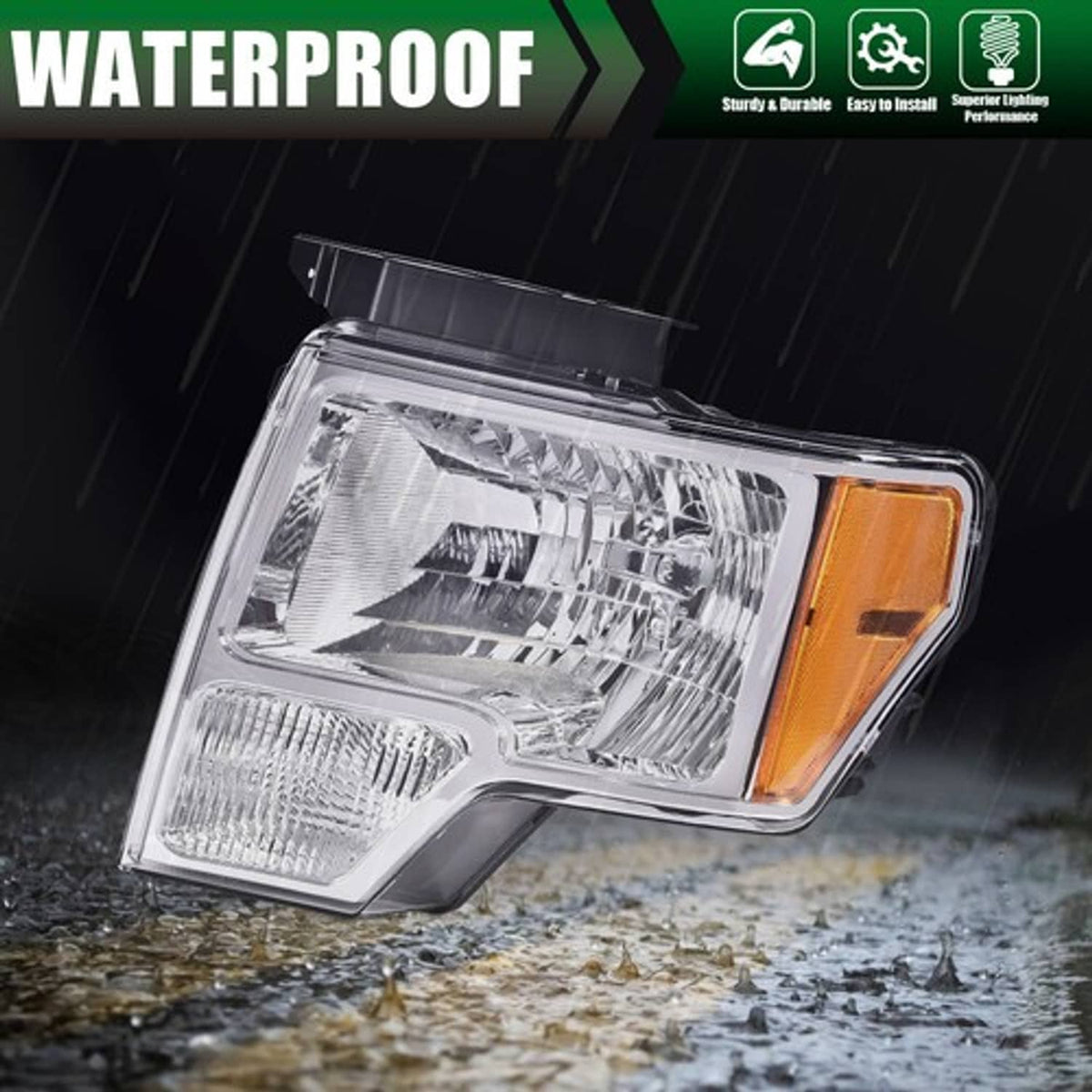 Solid Spare Pair Fit For 2009-2014 Ford F150 Headlights Headlamps Amber Corner Left+Right