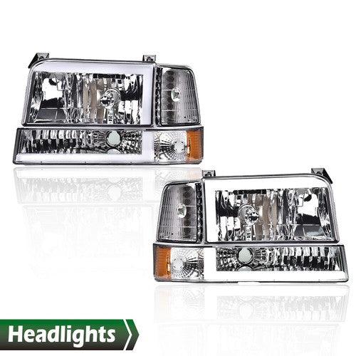 Solid Spare Clear Chrome LED DRL Headlights Bumper Lamps Fit For 92-96 Ford F-150 Bronco