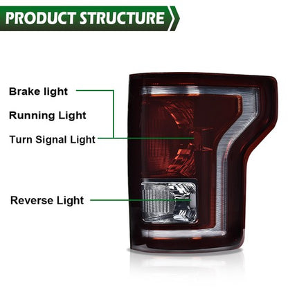 Solid Spare Rear Tail Lights Brake Lamps Left+Right Side Fit For 2015-2017 Ford F-150 Smoke