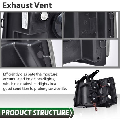 Solid Spare Fit For 2007-2013 Chevy Silverado Smoked Dual LED DRL Strip Projector Headlights