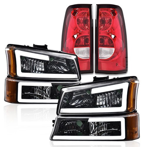 Solid Spare FIT FOR 2003-2007 CHEVY SILVERADO CHROME/AMBER LED DRL HEADLIGHT + TAIL LIGHTS