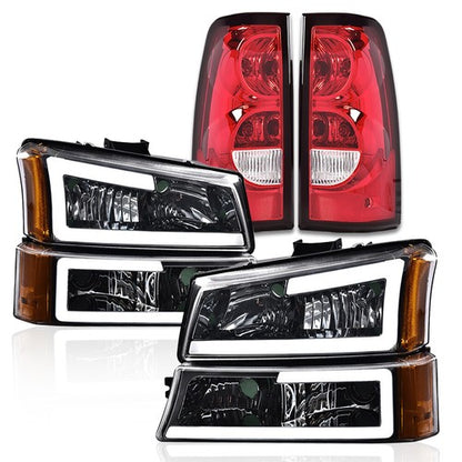 Solid Spare FIT FOR 2003-2007 CHEVY SILVERADO CHROME/AMBER LED DRL HEADLIGHT + TAIL LIGHTS