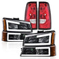Solid Spare FIT FOR 2003-2007 CHEVY SILVERADO CHROME/AMBER LED DRL HEADLIGHT + TAIL LIGHTS