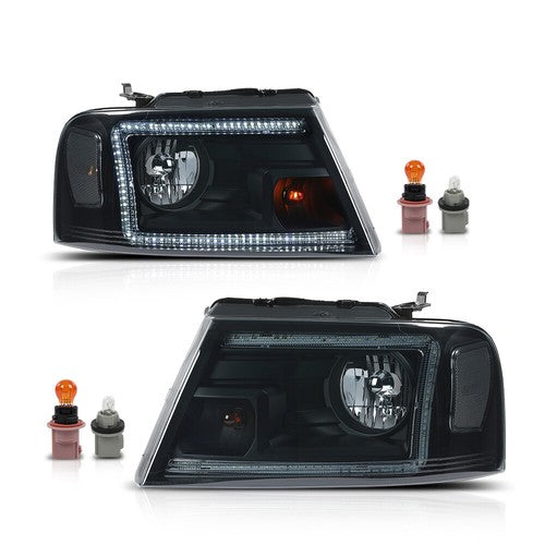 Solid Spare Fit For 04-08 Ford F-150/Lincoln Mark LT Smoke/Black LED DRL Headlight/Lamps