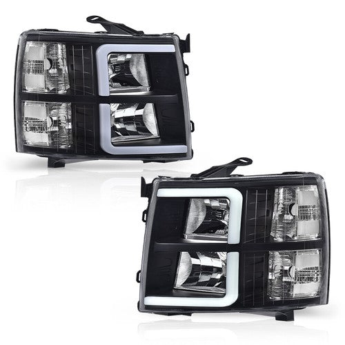 Solid Spare Fit For 07-13 Chevy Silverado 1500 2500 3500 LED DRL Tube Black Headlights