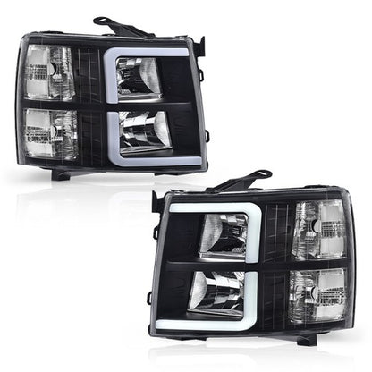 Solid Spare Fit For 07-13 Chevy Silverado 1500 2500 3500 LED DRL Tube Black Headlights