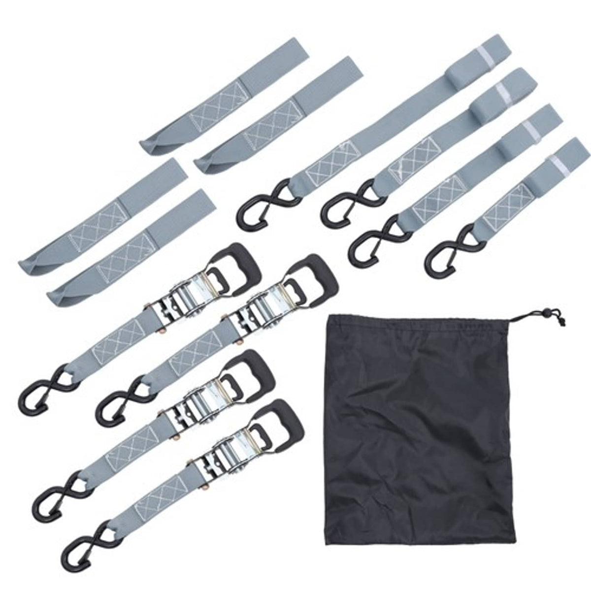 Solid Spare Ratchet Strap*4 Steel+Polyester Gray Fracture Strength 5208lbs 1.6in*8ft S Hooks