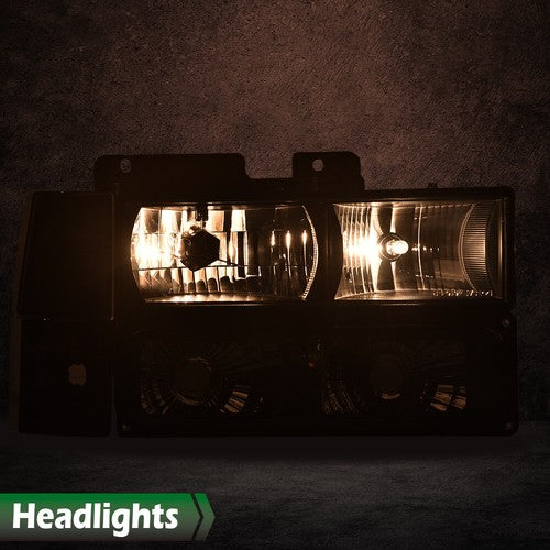 Solid Spare Fit For 1994-1998 GMC C10 C/K Sierra Suburban Yukon Smoked Lens Headlights