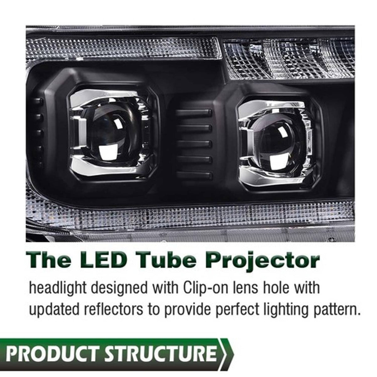 Solid Spare Fit For 2007-2013 Tundra 08-17 Sequoia Black/Clear LED Tube Projector Headlights