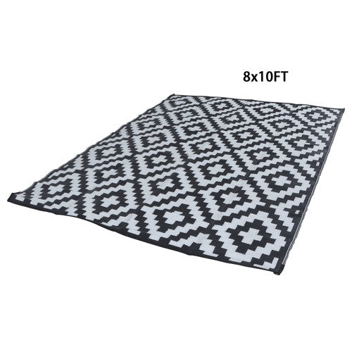 Solid Spare Black & White Outdoor Waterproof Plastic Rug For Camping Outdoor Carpet 8x10ft