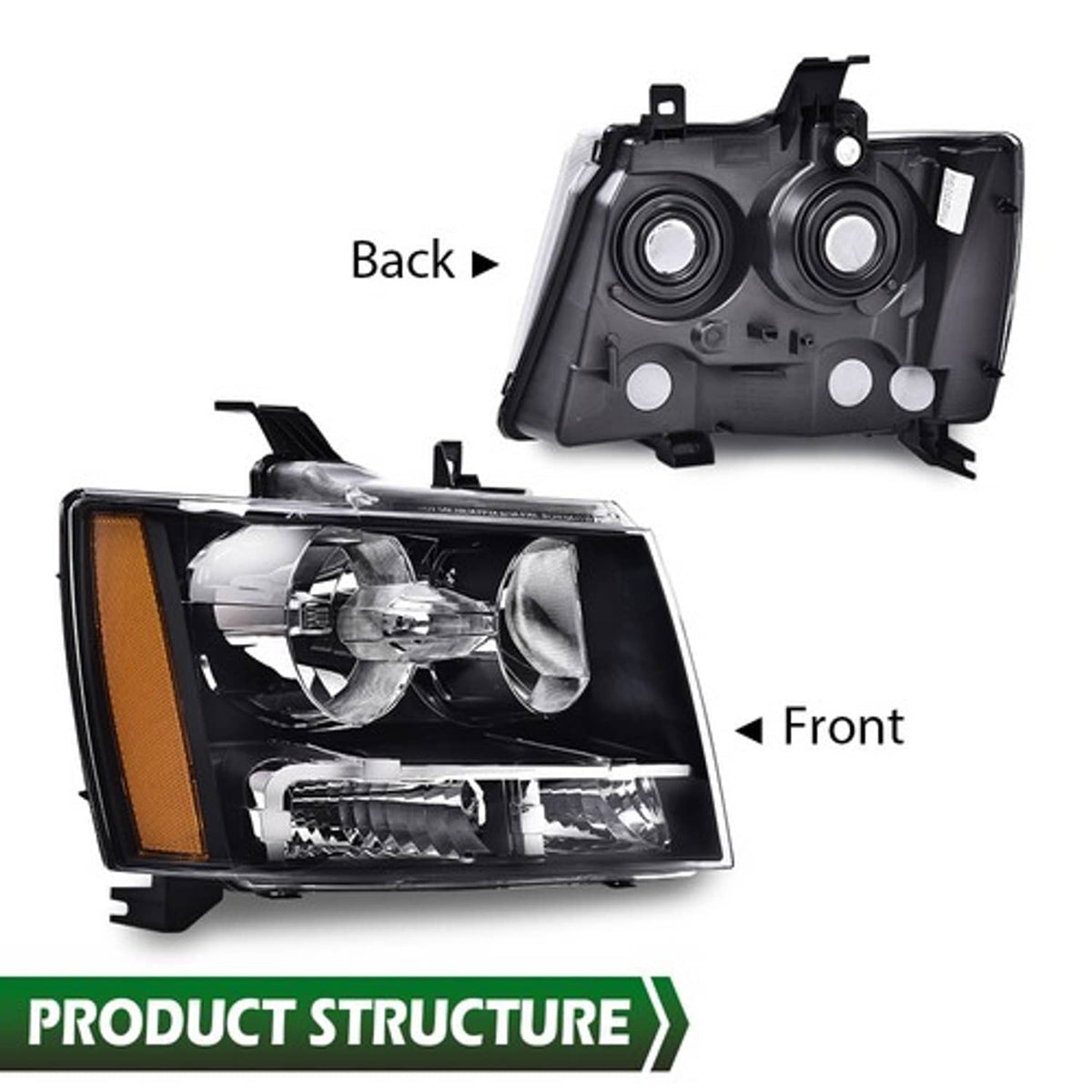 Solid Spare Fit For 2007-2014 Chevy Tahoe Suburban 1500 Black Headlight Headlamp Right Side