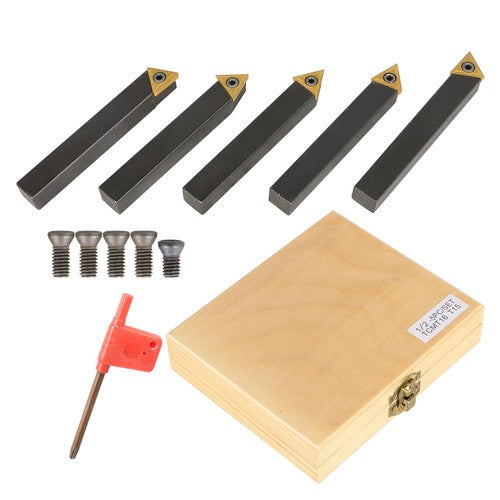 Solid Spare 5-piece 1/2 " lathe indexable carbide insert + turning tool bit holder kit USA