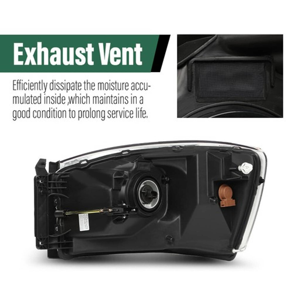 Solid Spare Fit For 06-08 Dodge Ram 1500/2006-2009 Ram 2500 3500 Clear Black Headlights