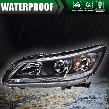 Solid Spare Fit For 2013-2015 Honda Accord Sedan Black Projector Headlight Left Driver Side
