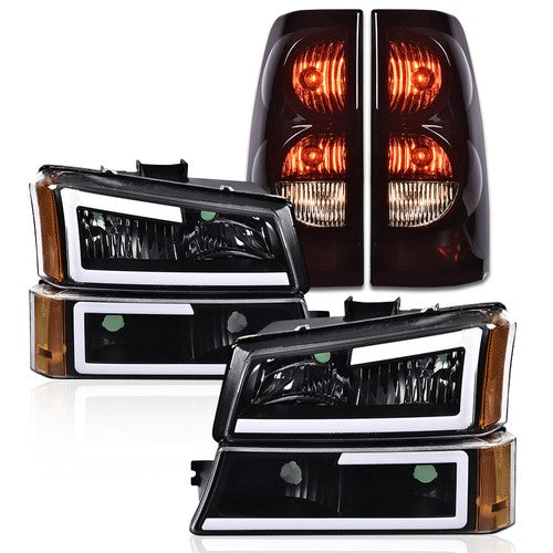 Solid Spare Fit For 2003-2007 Chevy Silverado 1500 2500 3500 LED DRL Headlights &Tail Lights