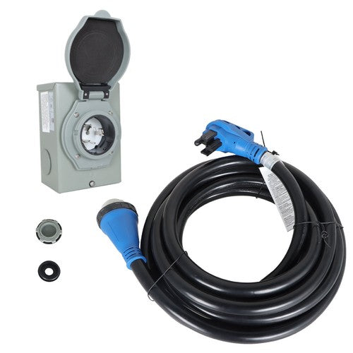 Solid Spare 50A 25FT RV Power Extension Cord W/ LED & Twist Lock Plug Inlet 125/250V